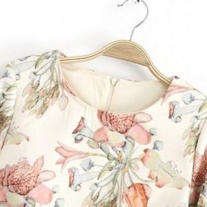 Flower Fashion Prints Long Sleeves Dress [#386]