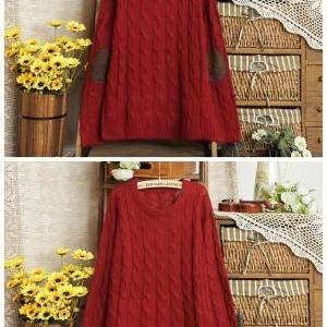 Plus Size Long Sleeve Knit Retro College Sweater..