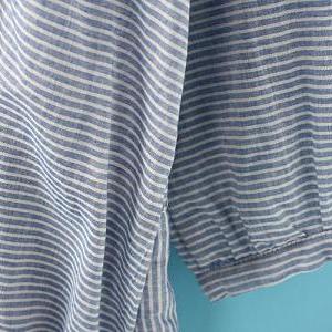 Loose Thin Stripes Flouncing Cotton And Linen..