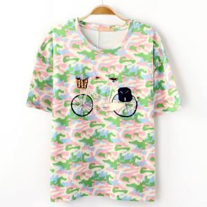 Camouflage Pattern Bead Bicycle Round Neck Short..