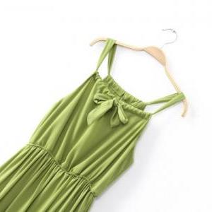 Green Hanging Neck Temperament Fairy Pleated..