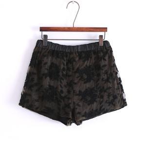 Blk With Organza Embroidered Shorts [#1383]