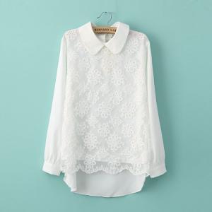 Fashion Doll Collar Lace Blouse With Long Sleeves..