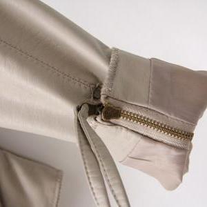Long Sleeve Cardigan Slant Zipper Cropped Leather..