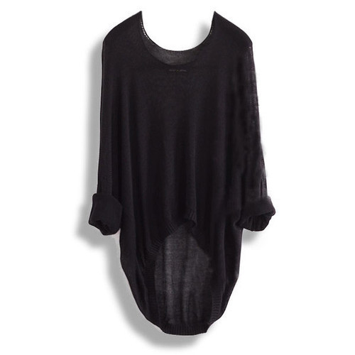 Batwing casual loose asymmetric knit top [#3]