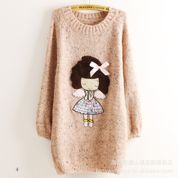 Cute Cartoon Girl Long Sleeve Slim Fit Women's Sweater [#438] on Luulla