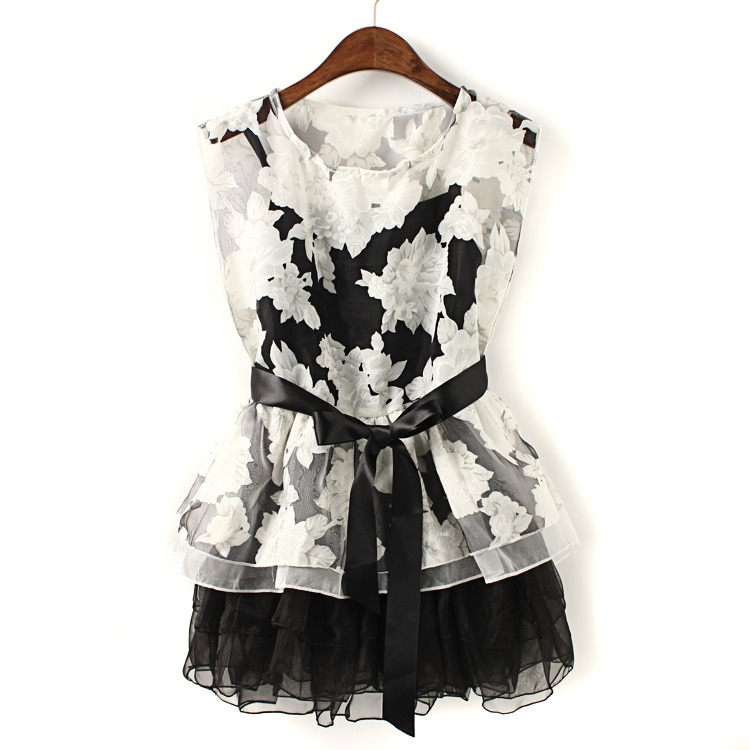 Style Women's Two-piece Suits Printed Dress With Belt Ladies Skirts [#806]