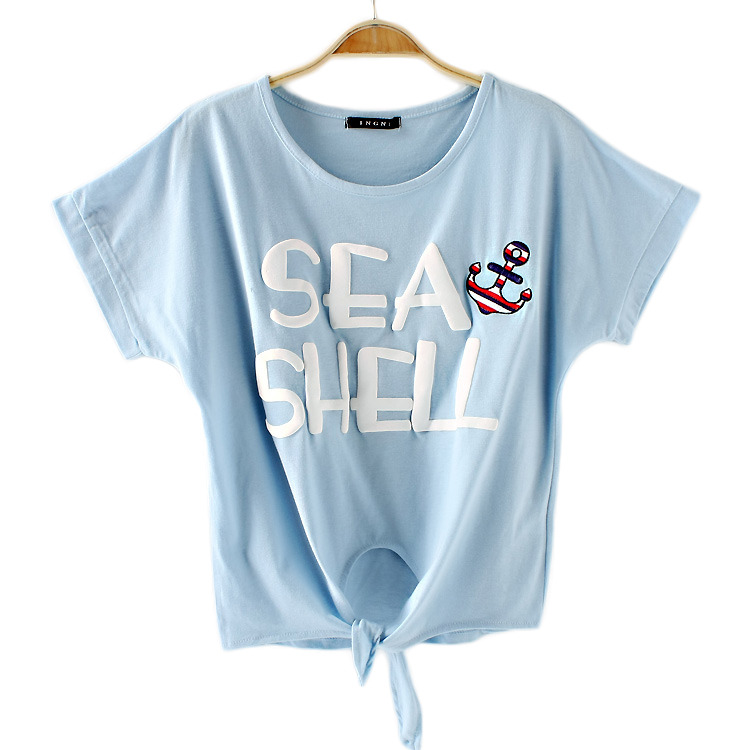 Slim Hundred Boat Anchor Alphabet Lace Short Sleeves T Shirt [#1469]