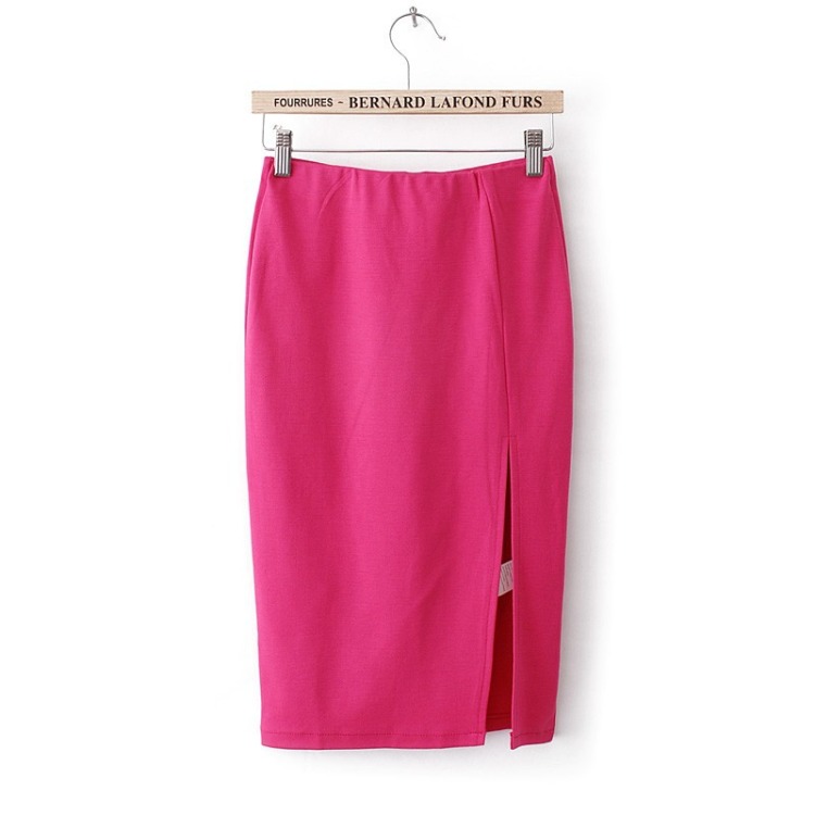 Stylish Solid Color Front Slit At High Waist Bag Hip Women's Skirts [#1572]