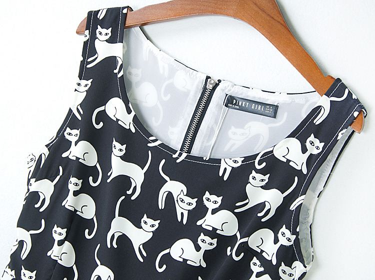 Ladies ' Cat Print Vest Dress Sleeveless Dress [#1497] on Luulla