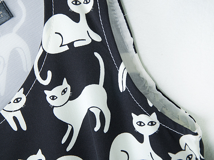 Ladies ' Cat Print Vest Dress Sleeveless Dress [1497] on Luulla